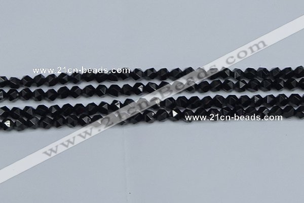 CNG7350 15.5 inches 6mm faceted nuggets Black agate beads