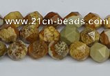 CNG7375 15.5 inches 6mm faceted nuggets picture jasper beads