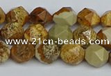 CNG7376 15.5 inches 8mm faceted nuggets picture jasper beads