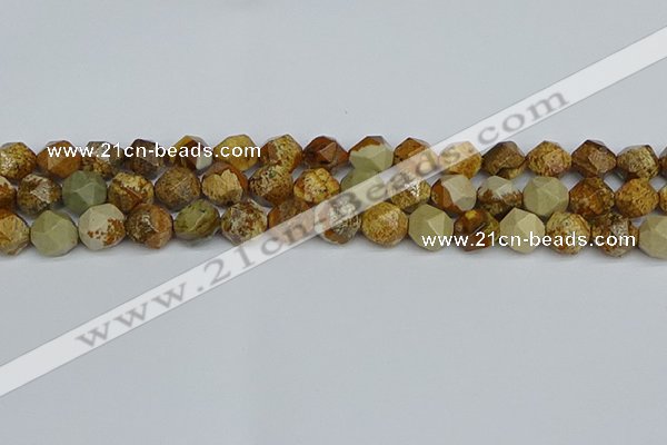 CNG7378 15.5 inches 12mm faceted nuggets picture jasper beads