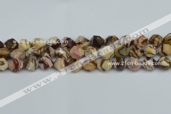 CNG7383 15.5 inches 12mm faceted nuggets zebra jasper beads