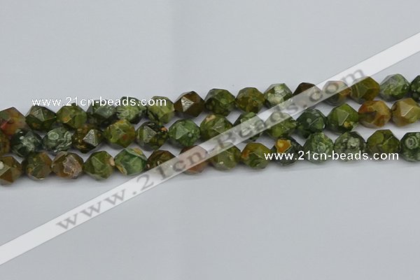 CNG7397 15.5 inches 10mm faceted nuggets rhyolite gemstone beads