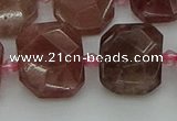 CNG7455 12*16mm - 15*20mm faceted freeform strawberry quartz beads