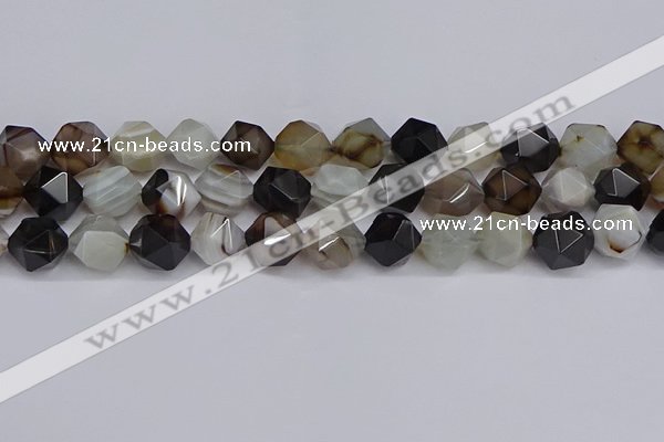 CNG7503 15.5 inches 10mm faceted nuggets line agate beads