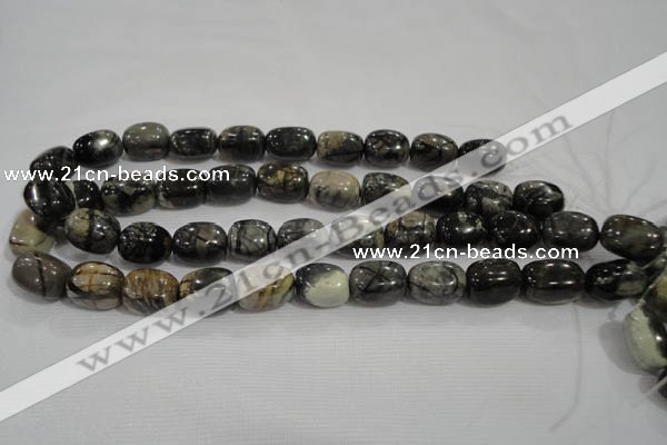 CNG777 15.5 inches 13*18mm nuggets black line jasper beads wholesale