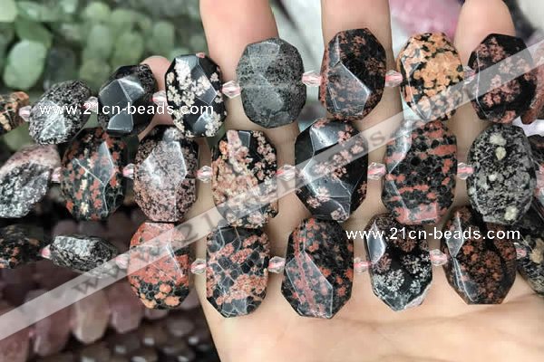 CNG7772 13*18mm - 15*25mm faceted freeform red snowflake obsidian beads