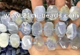 CNG7781 13*18mm - 15*25mm faceted freeform blue chalcedony beads