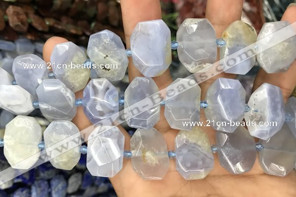 CNG7781 13*18mm - 15*25mm faceted freeform blue chalcedony beads