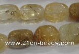 CNG782 15.5 inches 13*18mm nuggets golden rutilated quartz glass beads