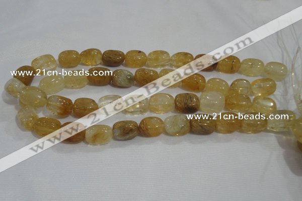 CNG782 15.5 inches 13*18mm nuggets golden rutilated quartz glass beads