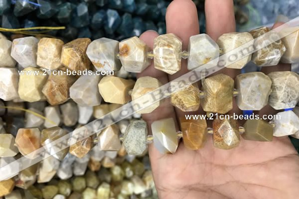 CNG7844 12*16mm - 15*20mm faceted nuggets fossil coral beads