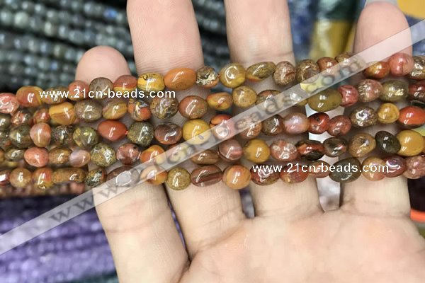 CNG8022 15.5 inches 6*8mm nuggets red moss agate beads