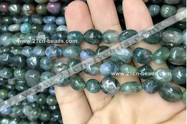 CNG8039 15.5 inches 8*10mm nuggets moss agate beads wholesale