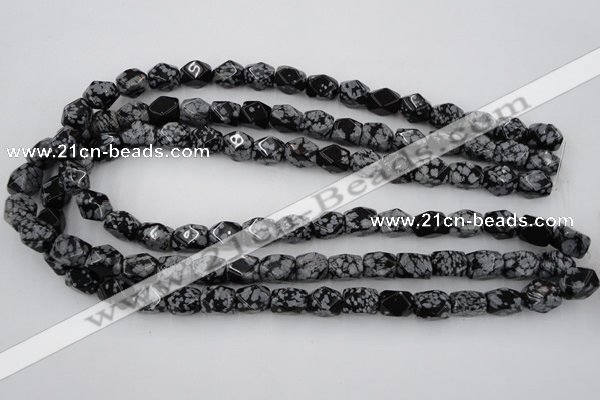 CNG820 15.5 inches 9*12mm faceted nuggets snowflake obsidian beads