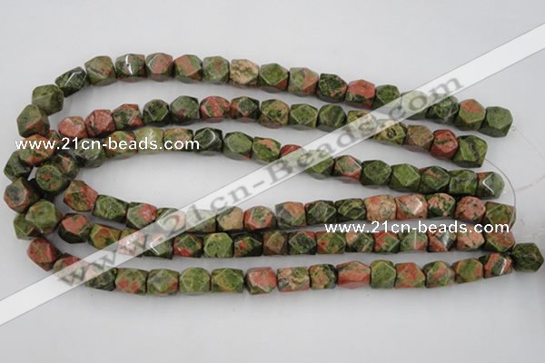 CNG821 15.5 inches 9*12mm faceted nuggets unakite gemstone beads