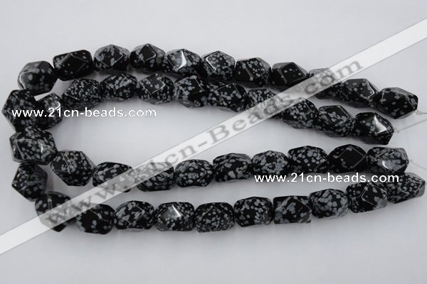 CNG834 15.5 inches 13*18mm faceted nuggets snowflake obsidian beads