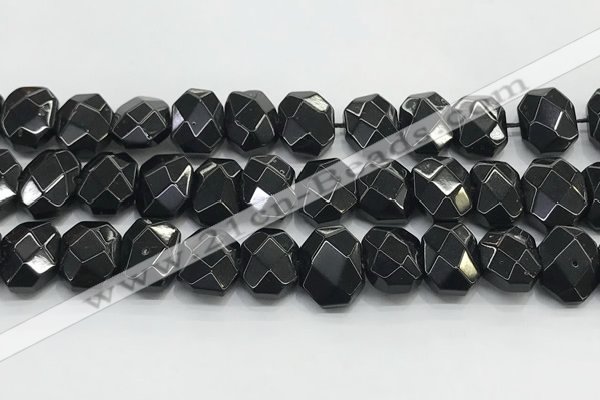 CNG8624 10*13mm - 12*16mm faceted freeform black agate beads