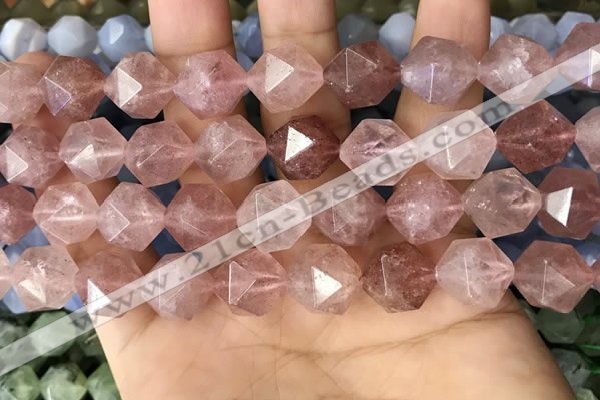 CNG8699 15.5 inches 14mm faceted nuggets strawberry quartz beads