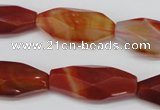 CNG880 15.5 inches 14*30mm faceted rice red agate nugget beads