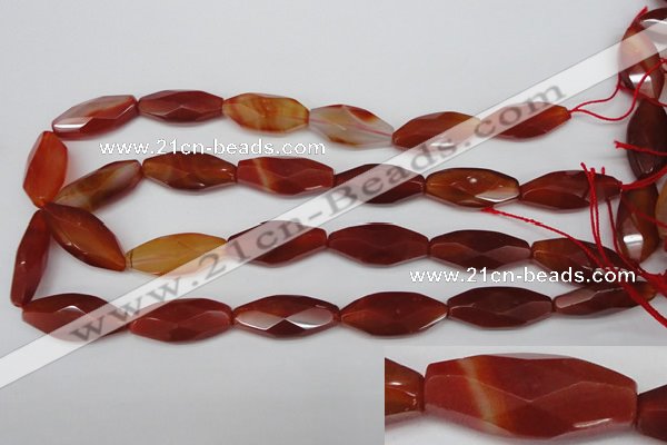 CNG880 15.5 inches 14*30mm faceted rice red agate nugget beads