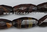 CNG883 15.5 inches 13*28mm faceted rice tiger iron nugget beads