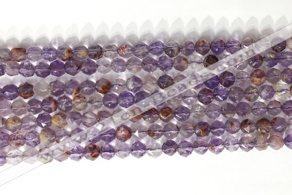 CNG9061 15.5 inches 6mm faceted nuggets purple phantom quartz beads