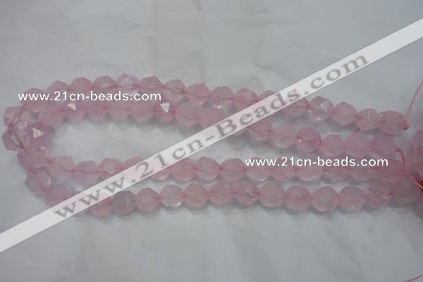 CNG921 15 inches 12mm faceted nuggets rose quartz beads