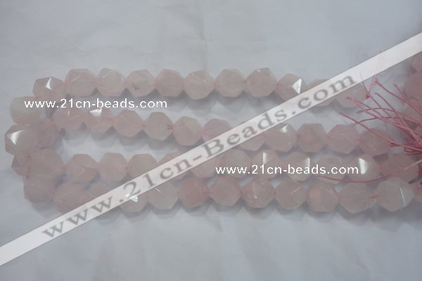 CNG922 15 inches 14mm faceted nuggets rose quartz beads