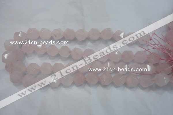 CNG923 15 inches 16mm faceted nuggets rose quartz beads