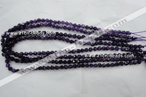 CNG927 15 inches 6mm faceted nuggets amethyst gemstone beads