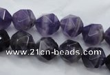 CNG930 15 inches 12mm faceted nuggets amethyst gemstone beads