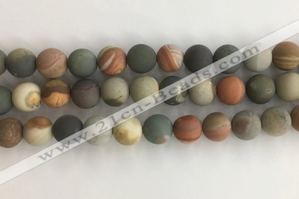 CNI379 15.5 inches 12mm round matte American picture jasper beads