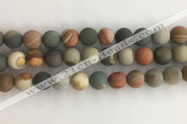 CNI380 15.5 inches 14mm round matte American picture jasper beads