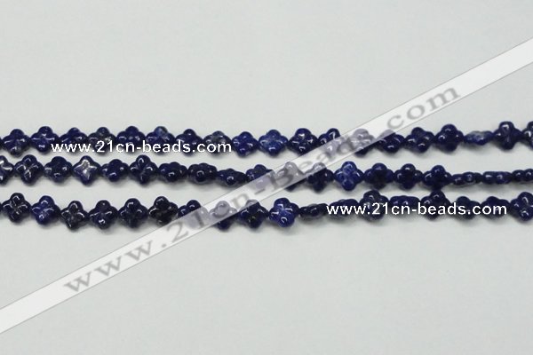 CNL1305 15.5 inches 10mm carved flower natural lapis lazuli beads