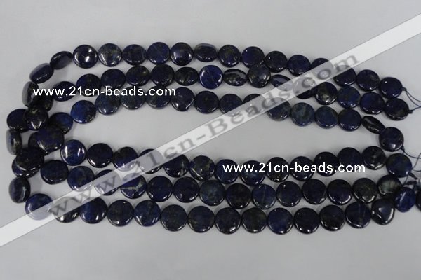 CNL452 15.5 inches 12mm flat round natural lapis lazuli beads