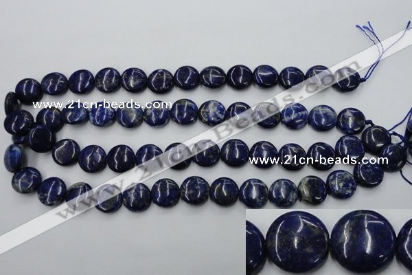 CNL732 15.5 inches 14mm flat round natural lapis lazuli gemstone beads