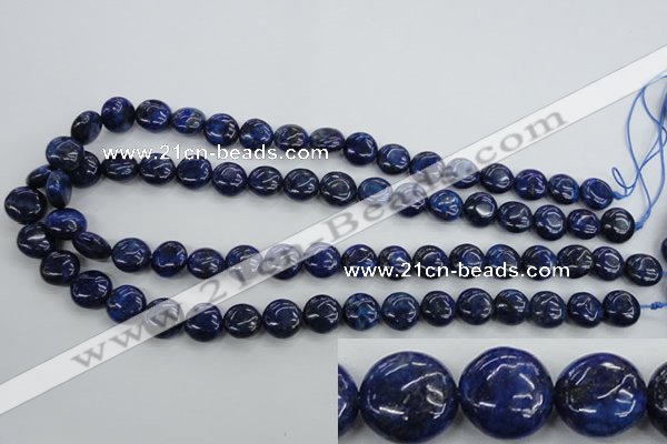 CNL924 15.5 inches 12mm flat round natural lapis lazuli gemstone beads