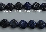 CNL991 15.5 inches 10mm carved flower natural lapis lazuli gemstone beads