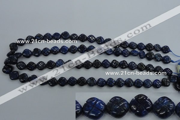 CNL991 15.5 inches 10mm carved flower natural lapis lazuli gemstone beads