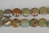 CNS189 15.5 inches 10mm flat round natural serpentine jasper beads