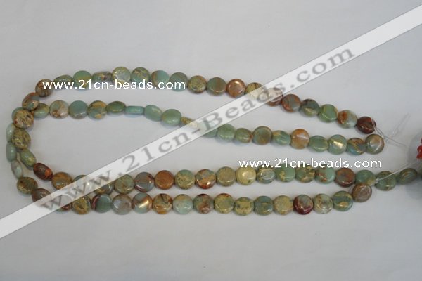 CNS189 15.5 inches 10mm flat round natural serpentine jasper beads