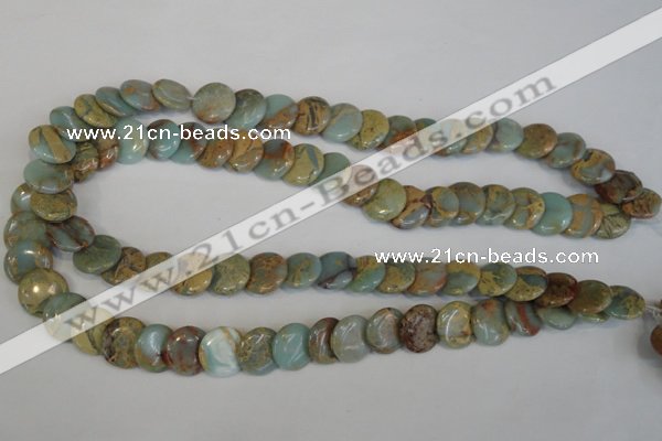 CNS191 15.5 inches 14mm flat round natural serpentine jasper beads