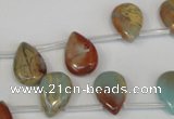 CNS199 Top-drilled 10*14mm flat teardrop natural serpentine jasper beads