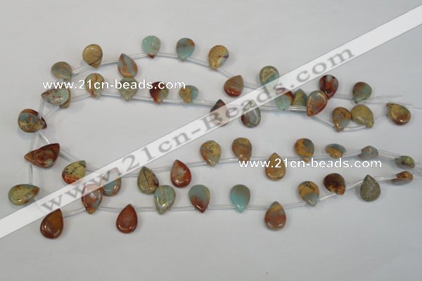 CNS199 Top-drilled 10*14mm flat teardrop natural serpentine jasper beads