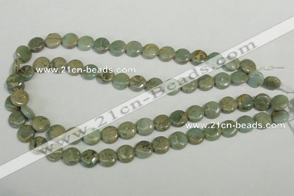 CNS230 15.5 inches 12mm flat round natural serpentine jasper beads
