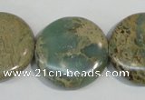 CNS234 15.5 inches 25mm flat round natural serpentine jasper beads