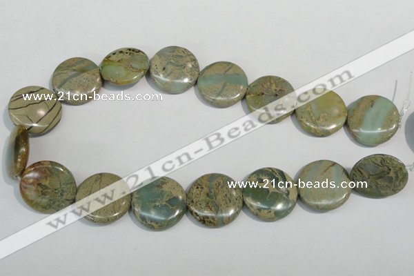 CNS234 15.5 inches 25mm flat round natural serpentine jasper beads