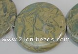 CNS238 15.5 inches 50mm flat round natural serpentine jasper beads