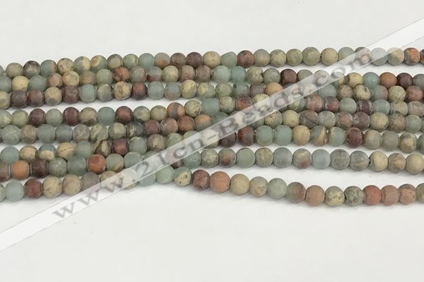 CNS344 15.5 inches 4mm round matte serpentine jasper beads