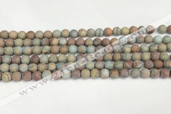 CNS346 15.5 inches 8mm round matte serpentine jasper beads